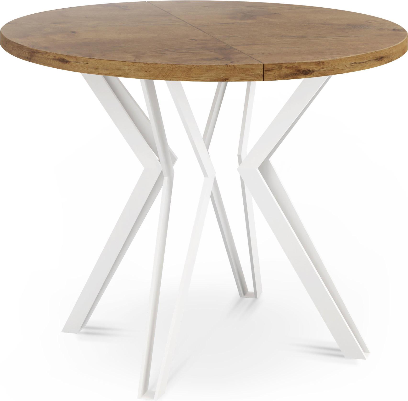 ESSTISCH Austin runder ausziehbarer, Lancelot Eiche 100-180/100/76 cm - Eichefarben/Weiß, Holzwerkstoff/Metall (100/180/76cm) - WFL GROUP
