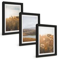 BILDER SET 3er Set - 20x30 cm Schwarzer Rahmen - Landschaften Wiesen Berge See - Schwarz, Kunststoff (20/30cm) - TULUP