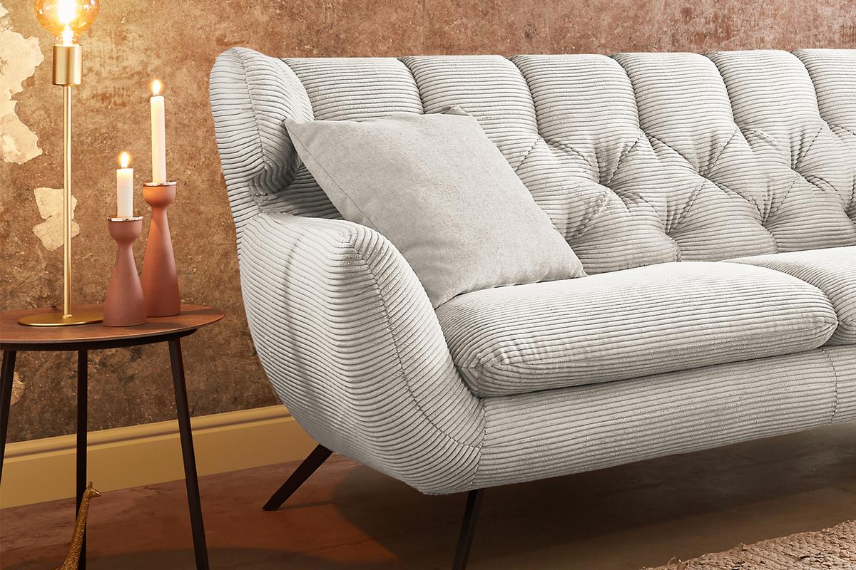 SOFA CHARME Cremeweiß Cord - Creme/Schwarz, Textil/Metall (200/94/95cm) - KAWOLA