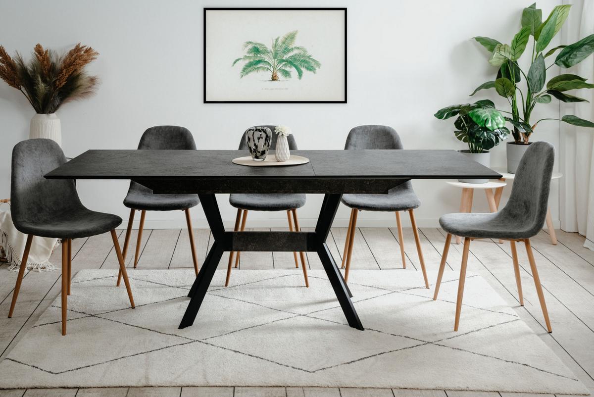ESSTISCH Stein grau dunkel, Küchentisch ausziehbar 160 - 200 x 90 cm - Dunkelgrau/Schwarz, Holzwerkstoff/Metall (160/90/76cm) - Furn.Design