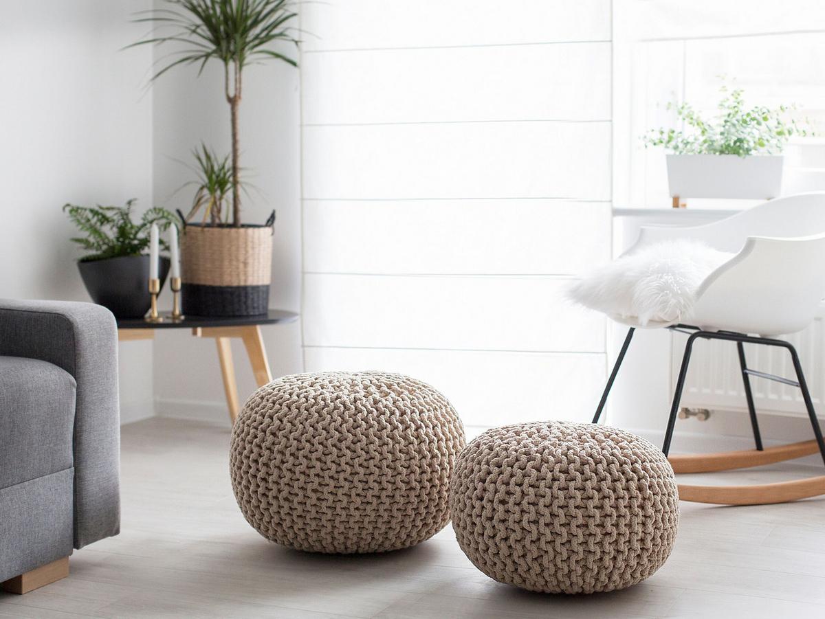 POUF Conrad 40/40/25 cm - Beige, Naturmaterialen/Textil (40/25/40cm) - Beliani