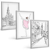 BILDER SET 3er Set - 40x60 cm Silberner Rahmen - Stilvolle Ballerinen und Architektur - Silberfarben, Kunststoff (40/60cm) - TULUP
