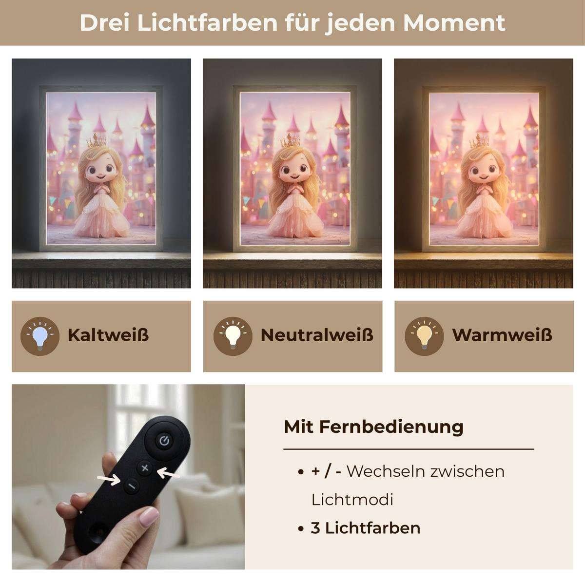 NACHTTISCHLAMPE MIT AKKU Prinzessin - Rosa - Schloss 30x40 cm - Rosa, Holzwerkstoff (8/30/40cm) - OnlyWow