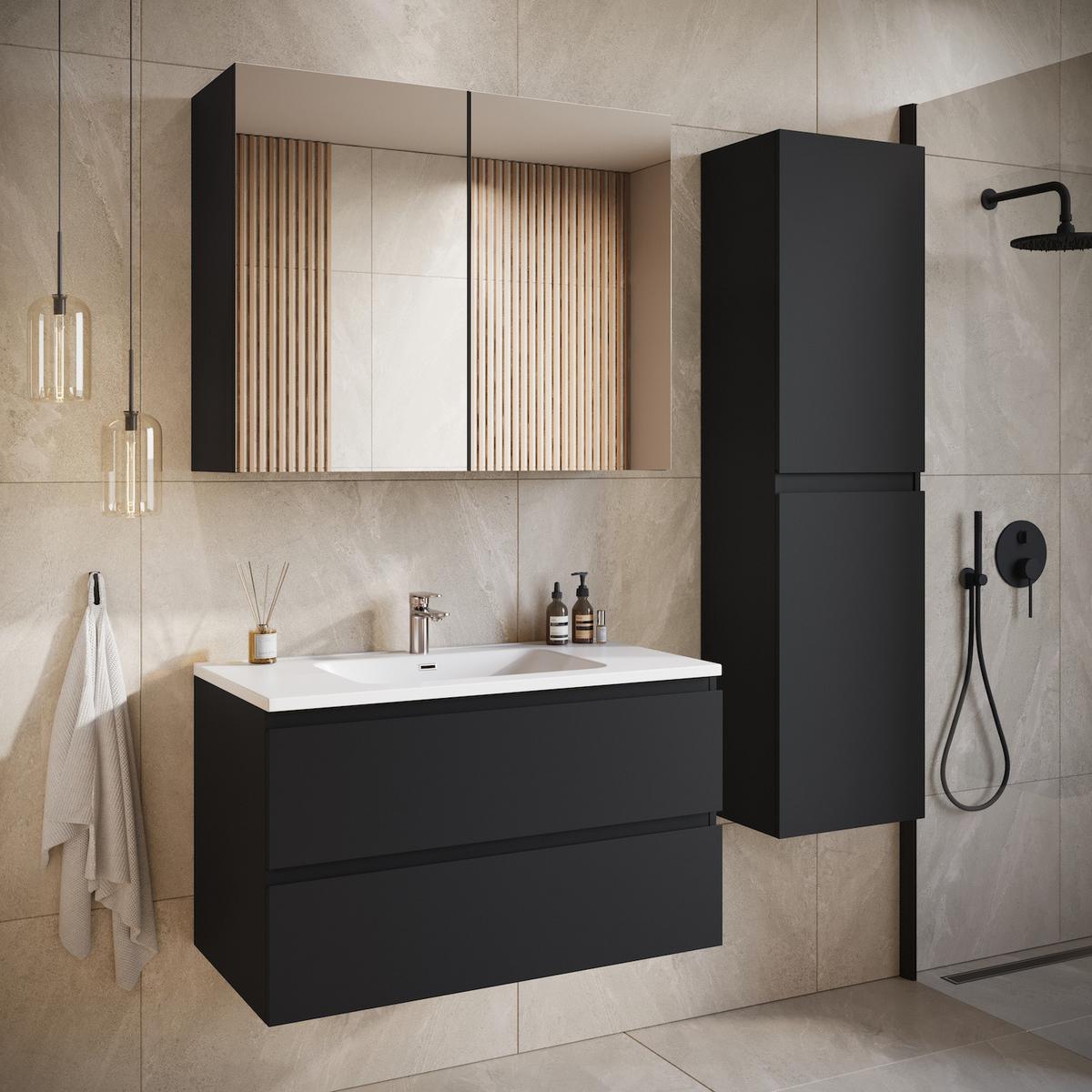 WASCHTISCHKOMBI Angela 2 Teile - Schwarz Matt - 80 x 48 x 52 cm - Schwarz/Weiß, Holz (80/52/48cm) - Badplaats