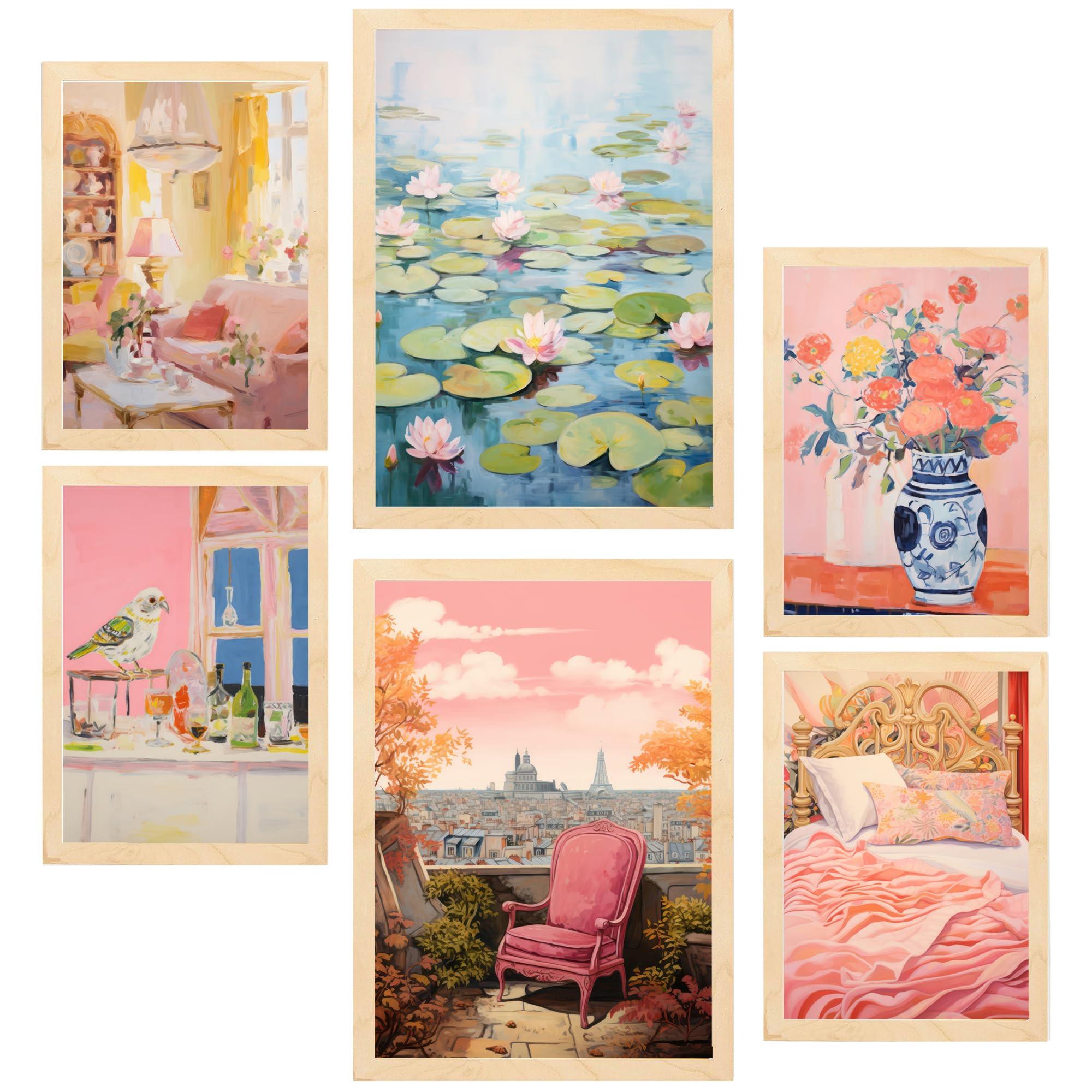 POSTER Set Mit 6 Rosa Frühling A3 & A4 Rahmen Aus Hellem Holz - Beige, Papier (29/3/42cm) - Nacnic