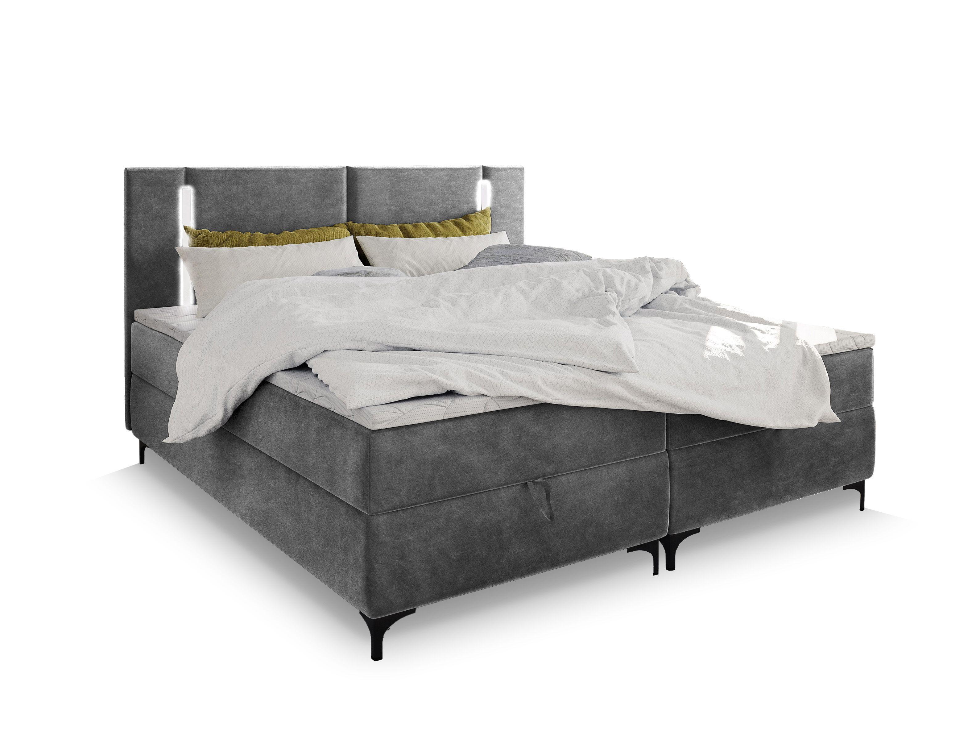 BOXBETT ALBA 180x200 cm mit Matratze und Topper - Hellgrau - Hellgrau, Holz (180/200cm) - MASSENO