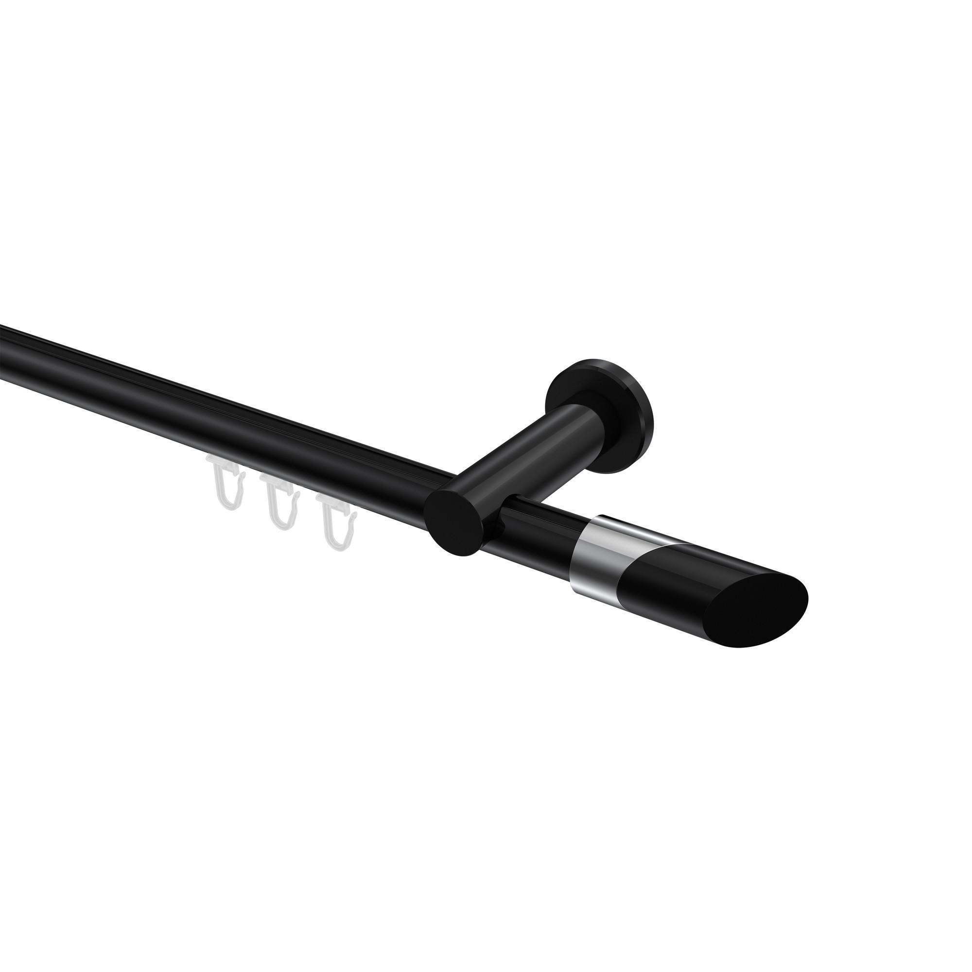 GARDINENSTANGE INNENLAUF Platon Verano 400 cm (geteilt in 2 x 200 cm), 1-läufig, 20 mm Ø Schwarz - Chromfarben/Schwarz, Metall (400cm) - INTERDECO