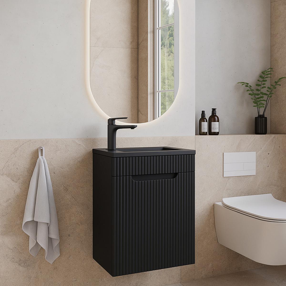 GÄSTE-WC-MÖBELSET Thermis 2 Teile Schwarz Matt - Schwarzes Waschbecken - 40 x 22 x 53 cm - Schwarz, Holz (40/53/22cm) - Badplaats