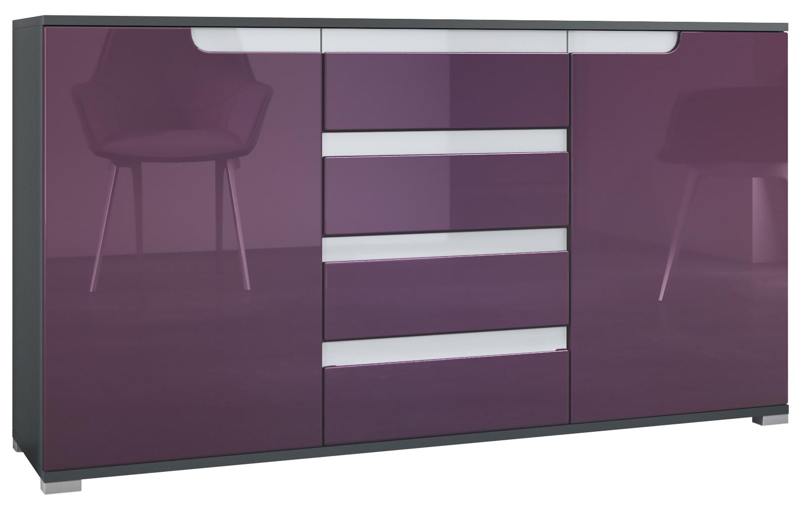 SIDEBOARD Sylt Brombeer Hochglanz / Weiß Hochglanz - Brombeere, Holzwerkstoff (138.5/75.5/35cm) - Vladon