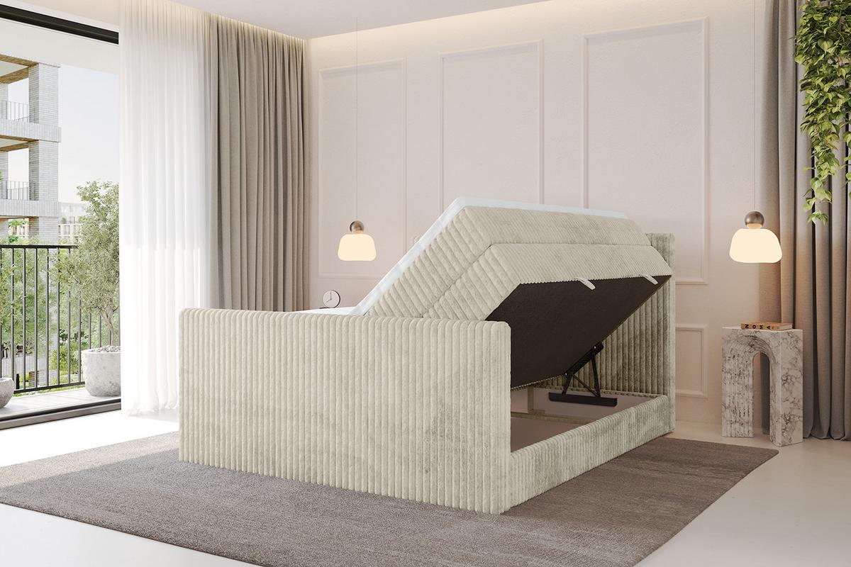 BOXSPRINGBETT mit Matratze H3|H4 und Lattenrost - TOLO-Z KING 180x200 Cord - Creme - Champagner, Holzwerkstoff (180/200cm) - ALTDECOR
