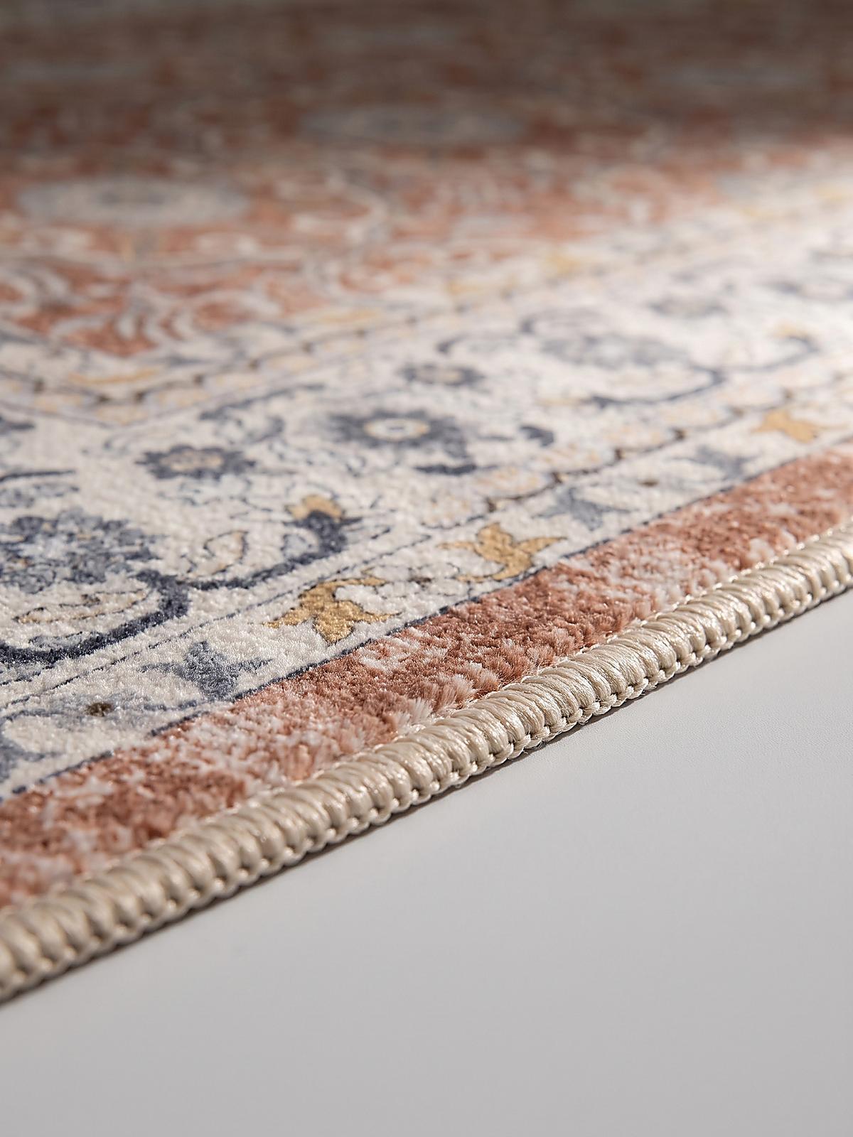 LÄUFER waschbar, mit floralen Ornamenten, VERNANTE in Terrakotta-Creme, 80 x 150 cm - Rot, Textil (80/150cm) - KADIMA DESIGN