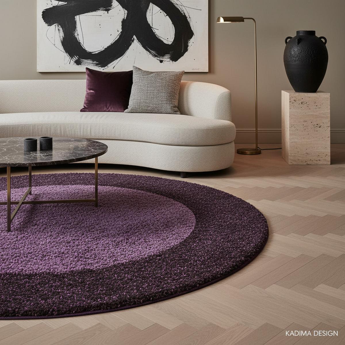 HOCHFLORTEPPICH RHEIN, mit Bordüre, Violett, Ø 200 cm - Lila, Textil (200/200cm) - KADIMA DESIGN