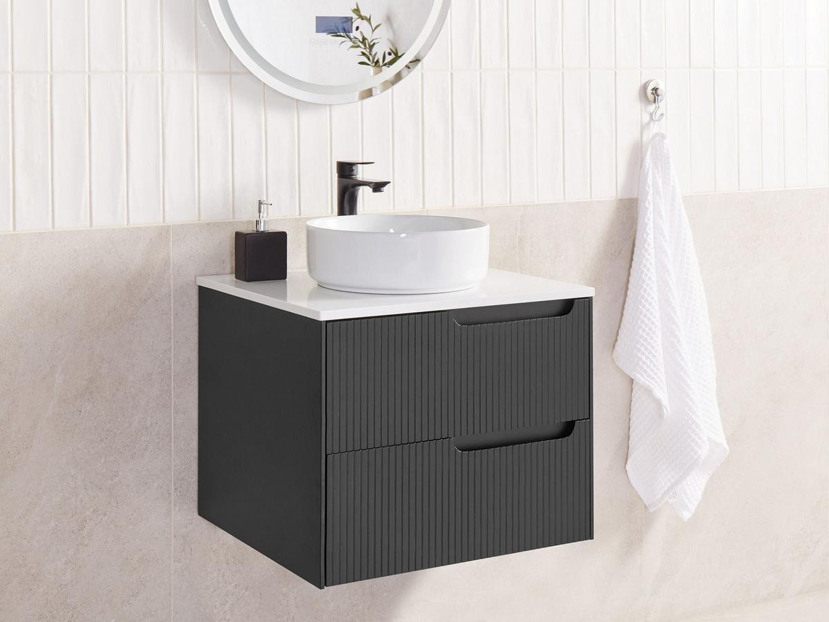 WASCHBECKENUNTERSCHRANK wandmontiertk 60 cm Schwarz Quintela - Schwarz, Holzwerkstoff (60/48/52cm) - Beliani