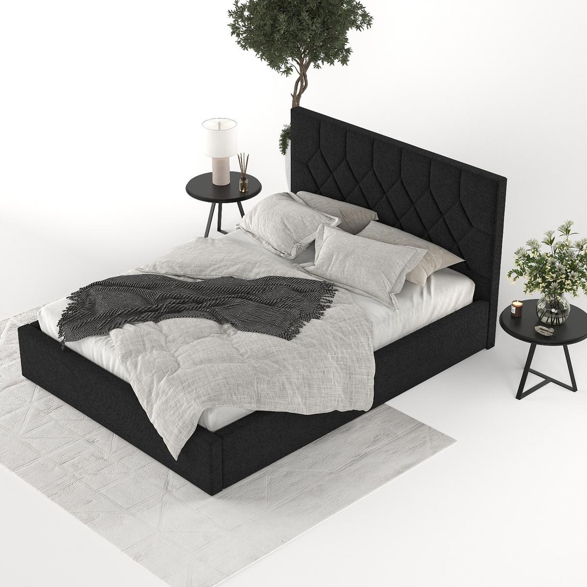 POLSTERBETT Brisa 140/200 cm Schwarz im Inari Stoff - Schwarz/Naturfarben, Holz/Holzwerkstoff (140/200cm) - AltaBeds