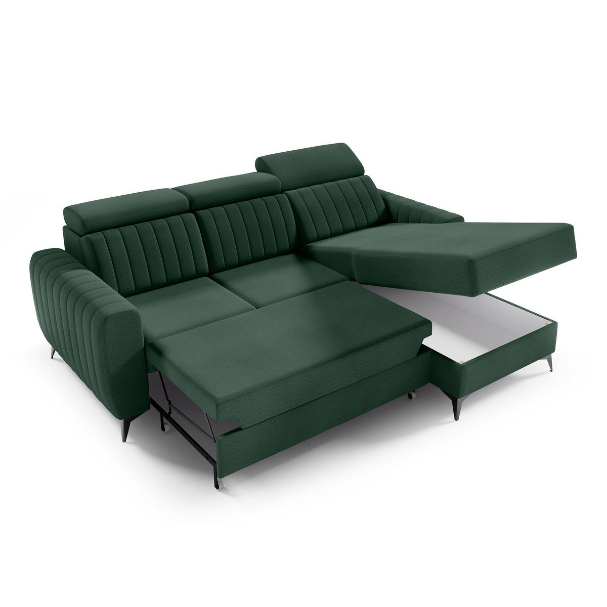 ECKSCHLAFSOFA Connor I verstellbare Kopfstützen, Dunkelgrün - Dunkelgrün/Schwarz, Textil (238/176cm) - Beautysofa
