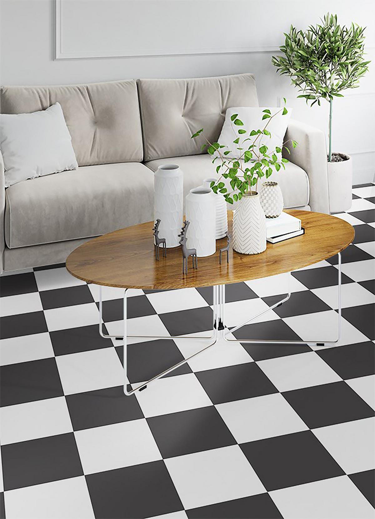 VINYL TEPPICH 100x150 cm Schachbrettmuster - Schwarz/Weiß, Kunststoff (100/150cm) - TULUP
