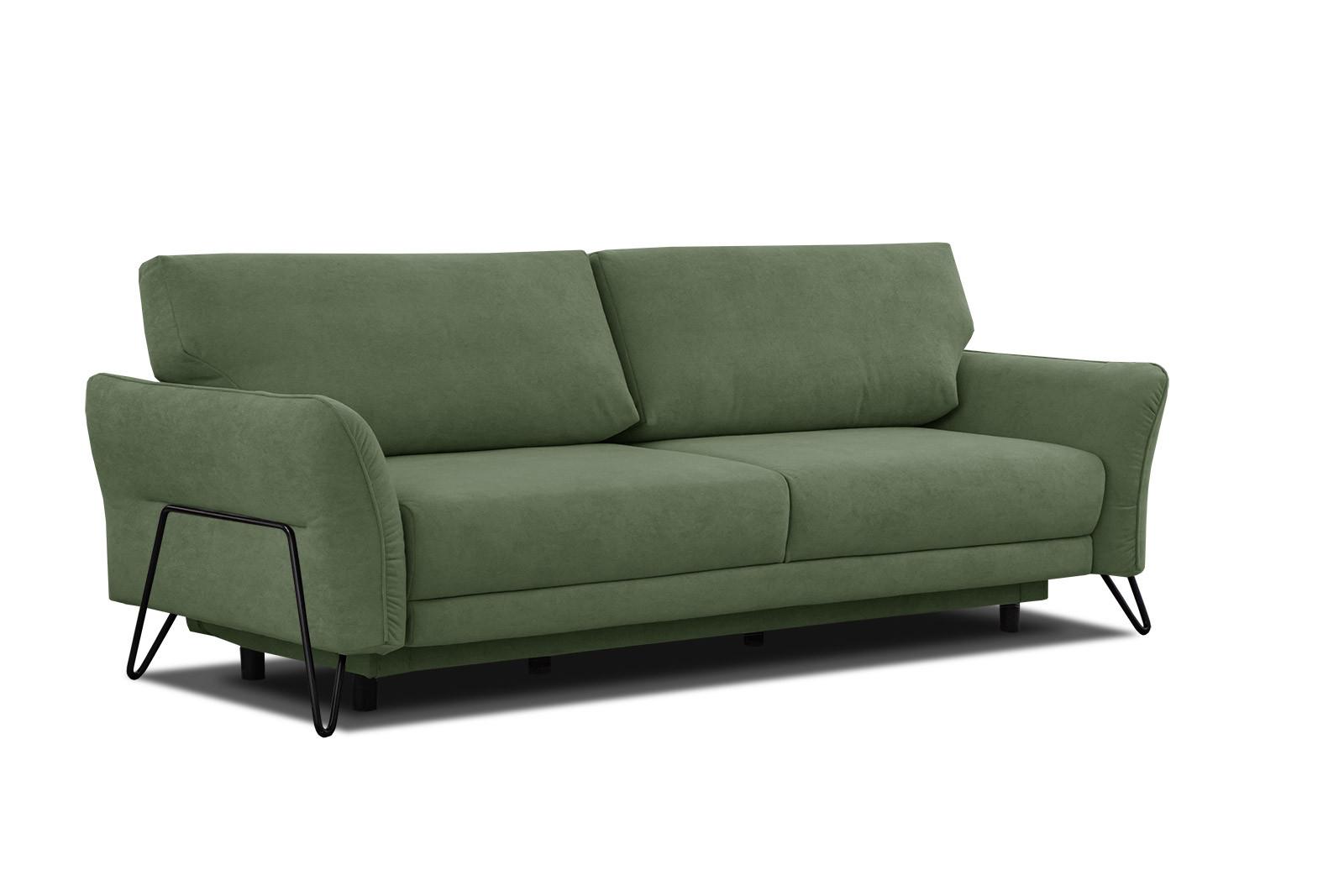 SOFA LOREM 3-Sitzer mit Schlaffunktion, grün - Schwarz/Grün, Holz/Textil (232/90/107cm) - Wozimo