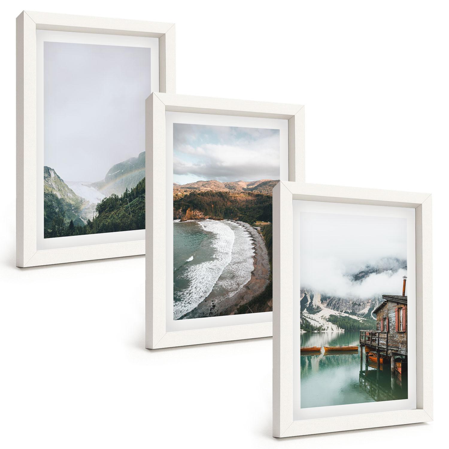 BILDER SET 3er Set - 20x30 cm Weißer Rahmen - Berge, Strand, Wolken, Wasser - Weiß, Kunststoff (20/30cm) - TULUP