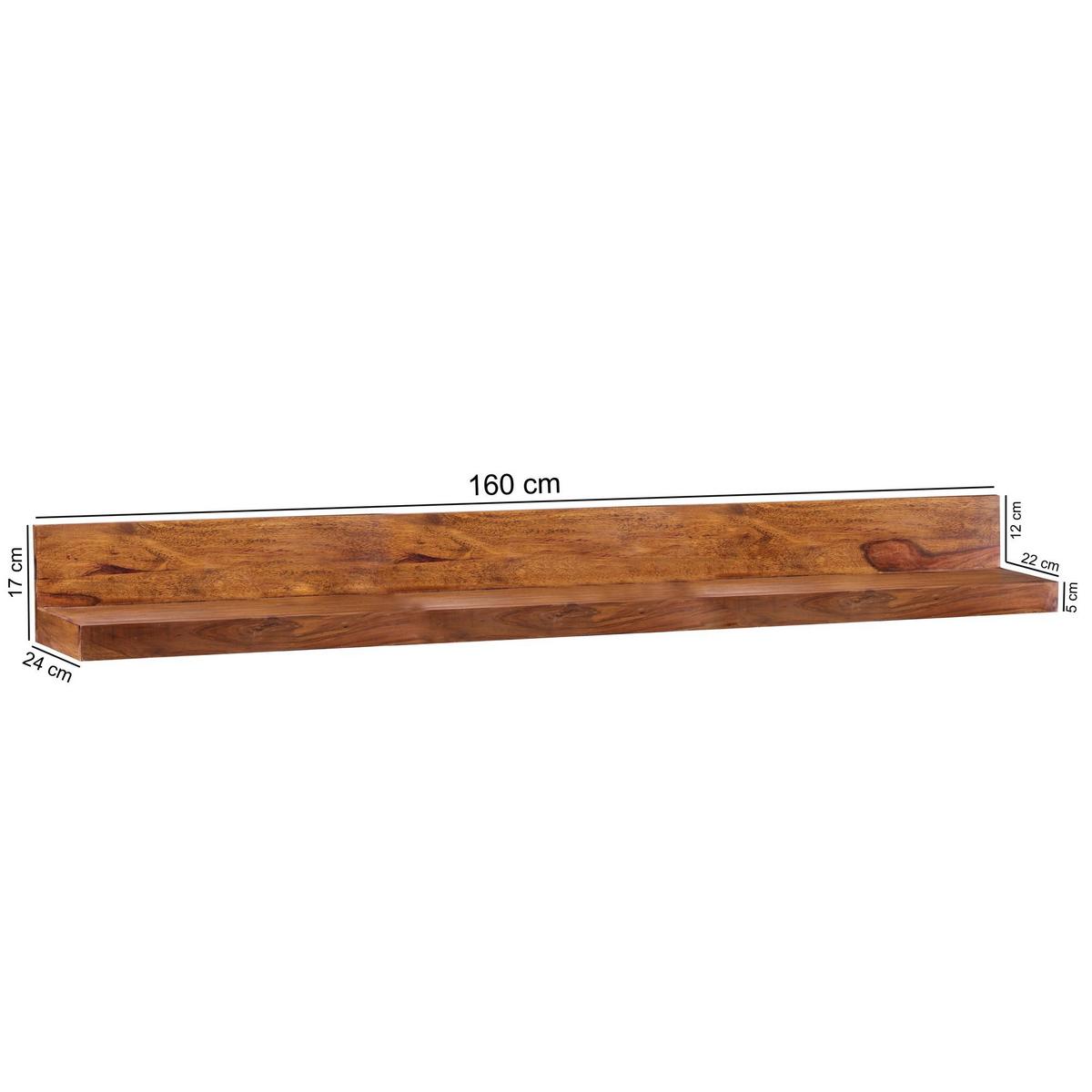 WANDREGAL MUMBAI Massivholz Hängend Landhausstil, Dunkelbraun 160x24x17 cm - Braun, Holz (160/17/24cm) - KADIMA DESIGN