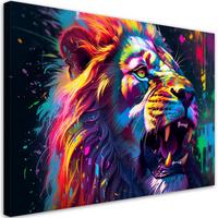 WANDBILD löwe neon abstraktion - Multicolor, Textil (60/40cm) - Feeby