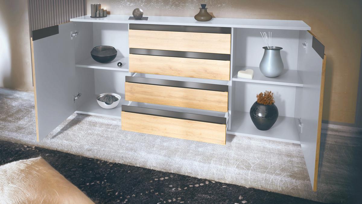 SIDEBOARD Sylt Grau Hochglanz / Weiß Hochglanz - Grau, Holzwerkstoff (166.5/75.5/35cm) - Vladon