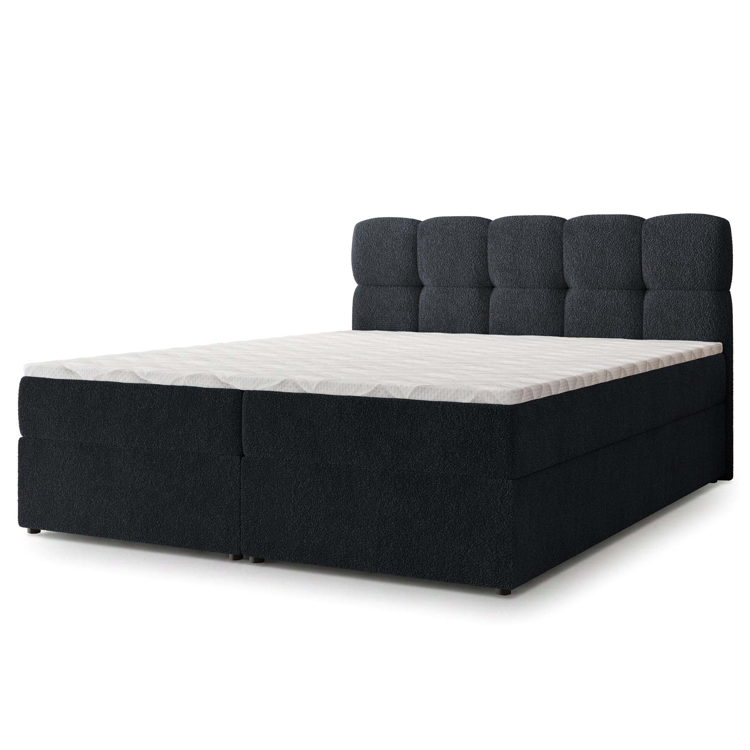 BOXBETT MERU 140x200 cm mit Matratze und Topper - Schwarz - Schwarz, Holz (140/200cm) - MASSENO