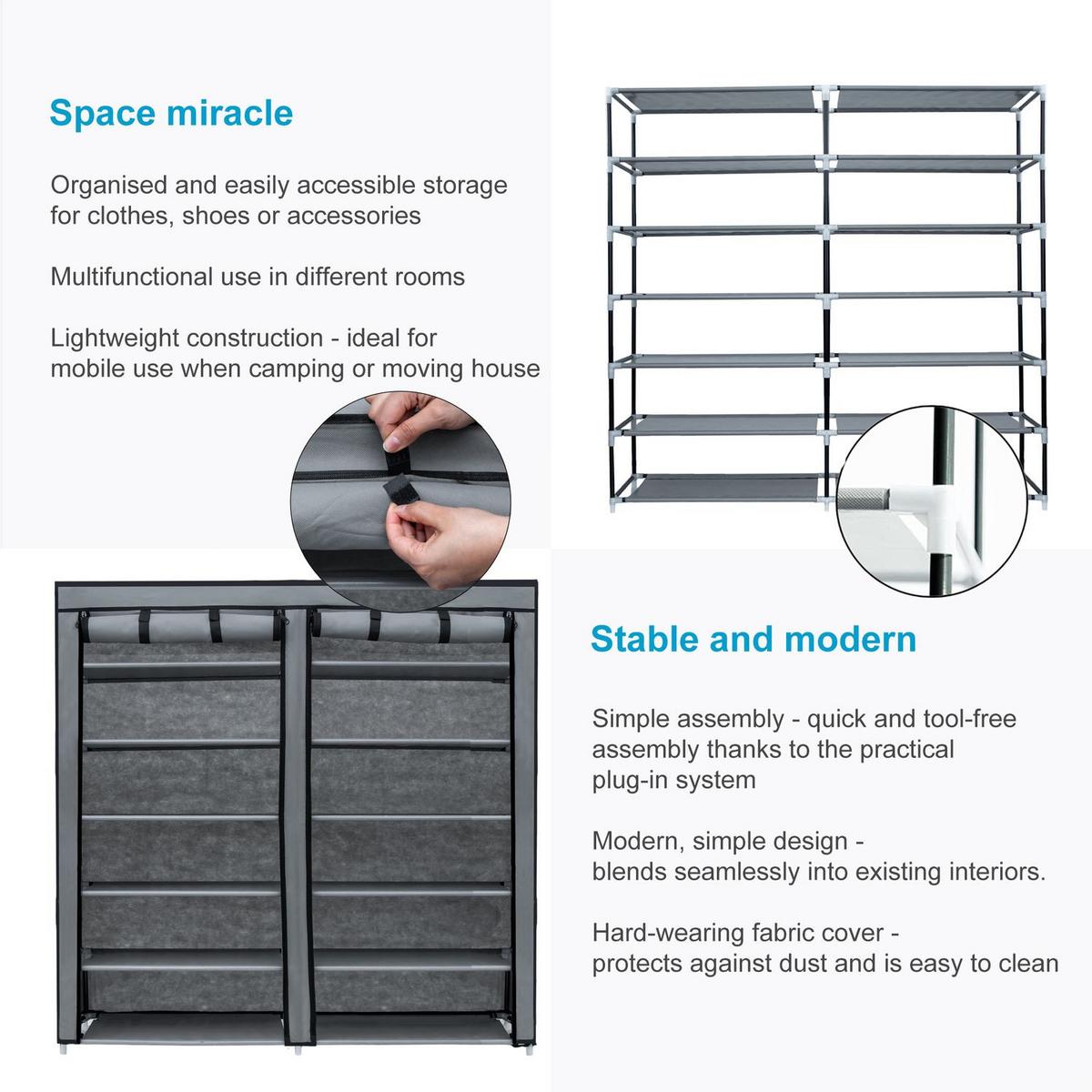 FALTSCHRANK 120x30x110 cm - Grau, Textil (30/115/116cm) - Intirilife