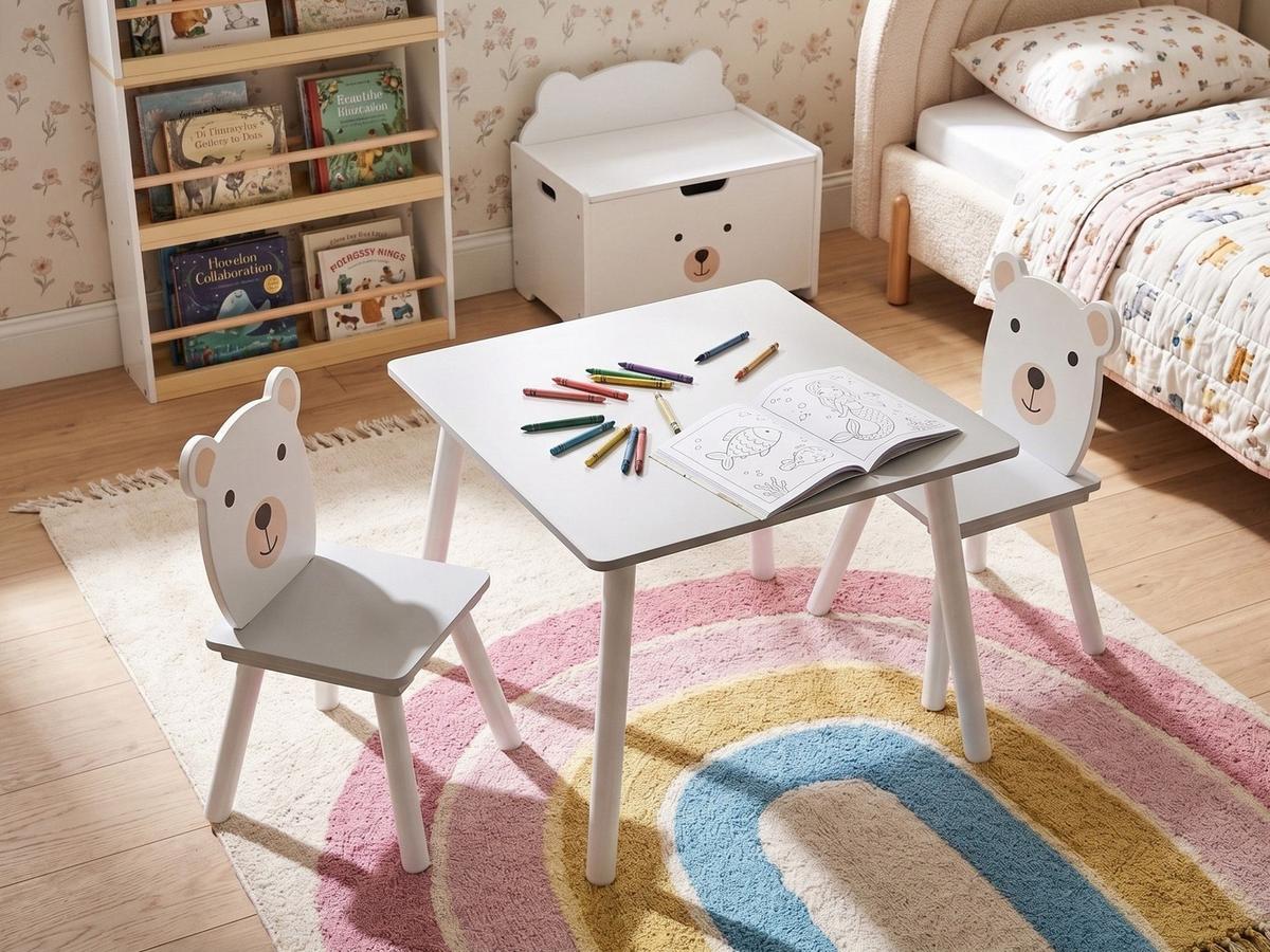 KINDERTISCH mit Stühlen Weiß Mimili - Dunkelgrau/Weiß, Holz/Holzwerkstoff (60/43/60cm) - Beliani