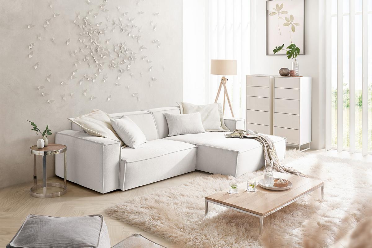ECKSOFA SAMU Weiß Cord - Schwarz/Weiß, Textil (276/168cm) - KAWOLA
