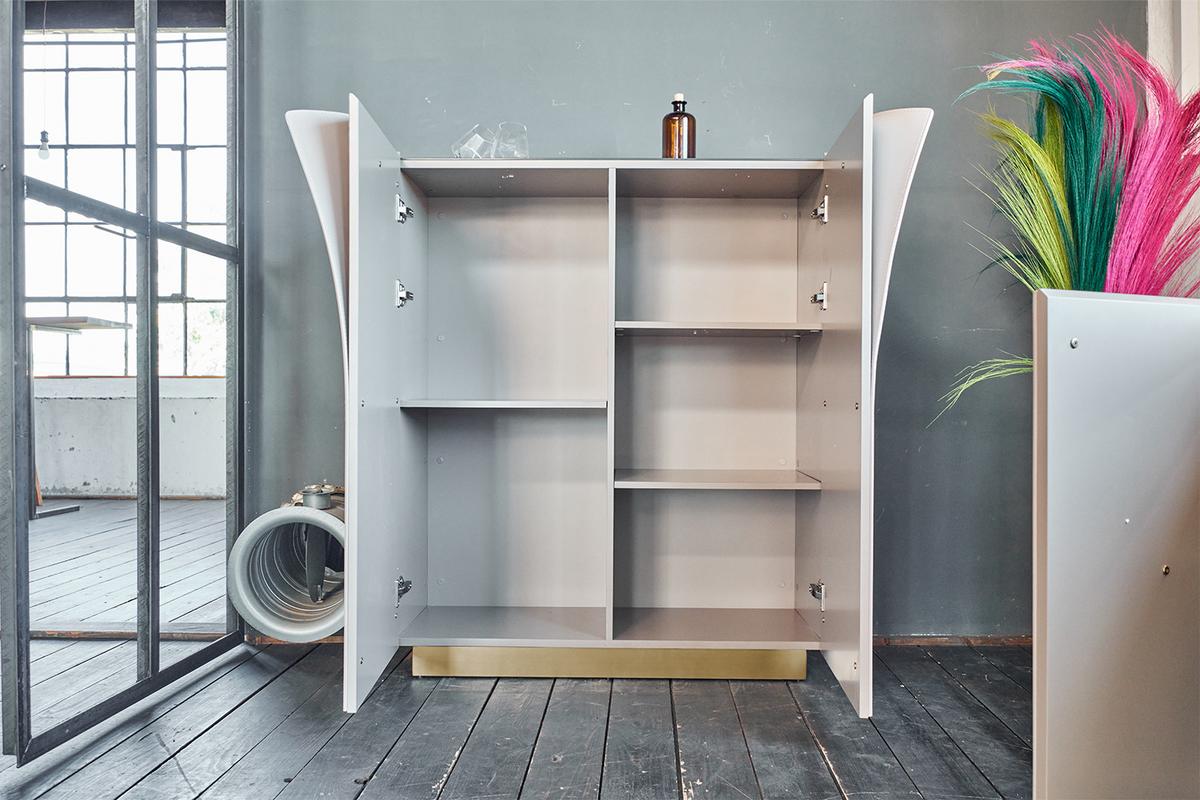 HIGHBOARD EMMA Grau Holz - Messingfarben/Braun, Holz/Metall (100/120/42cm) - KAWOLA