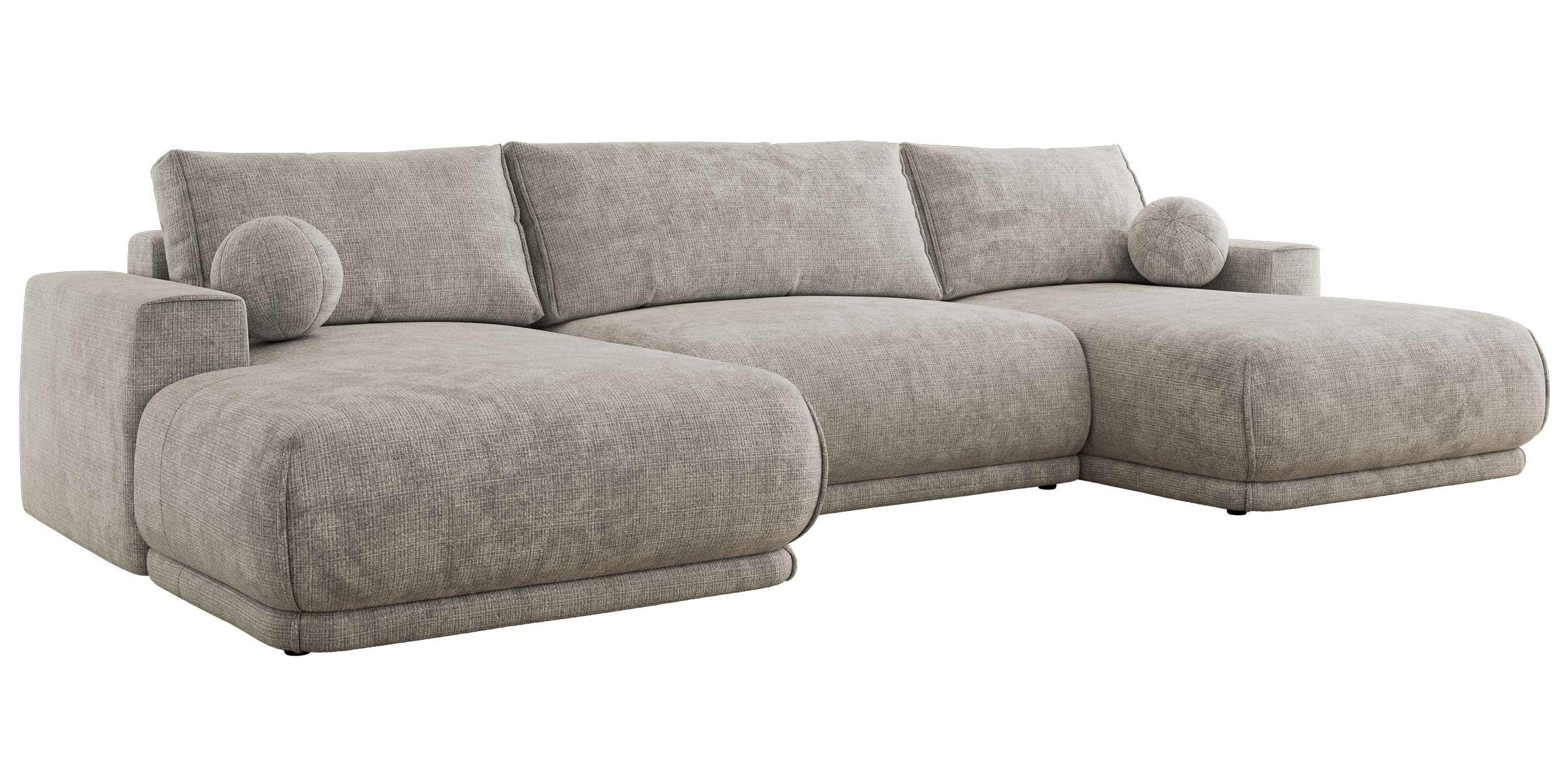WOHNLANDSCHAFT RINA U Hellgrau Schenille grob gewebt - Hellgrau/Schwarz, Kunststoff/Textil (360/85/170cm) - MKS
