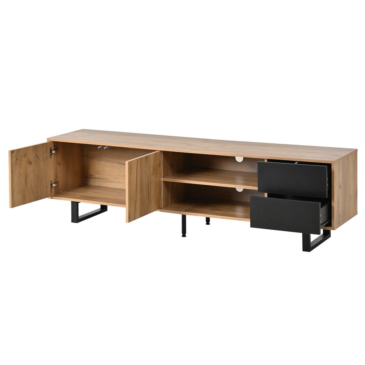 TV-LOWBOARD 180cm Holzoptik & Schwarz für 75-Zoll TV mit 2 Schubladen & Metallbeinen - Naturfarben, Holzwerkstoff (180/50/40cm) - Urban Meuble