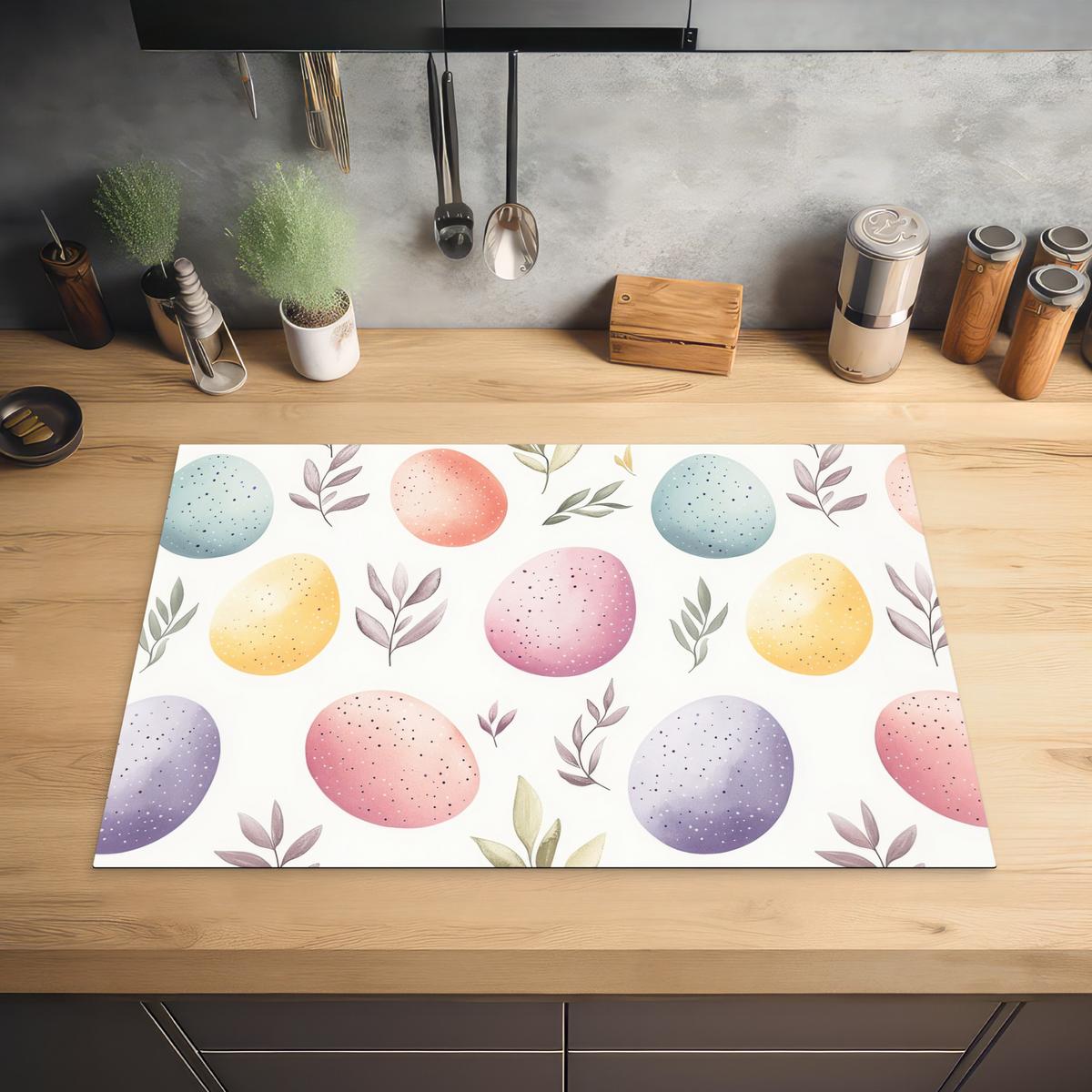 HERDABDECKPLATTE Eier - Bunt - Muster Ceranfeldabdeckung 76x51.5 cm - Weiß, Kunststoff (76/51.5/0.2cm) - MuchoWow