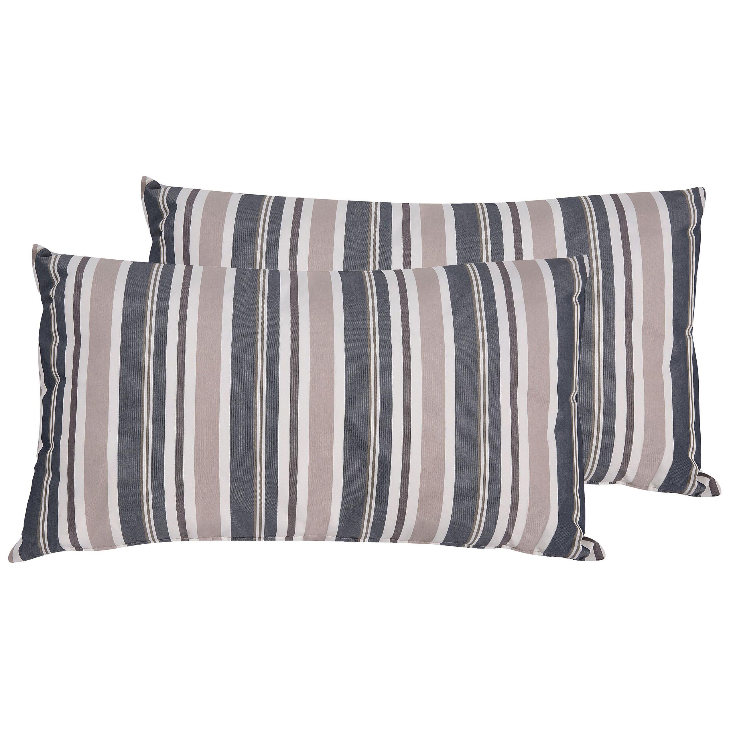 GARTENKISSEN 2er-Set dunkelblau/beige gestreift 40/70 cm Kastos - Hellbraun, Textil (40/70cm) - Beliani