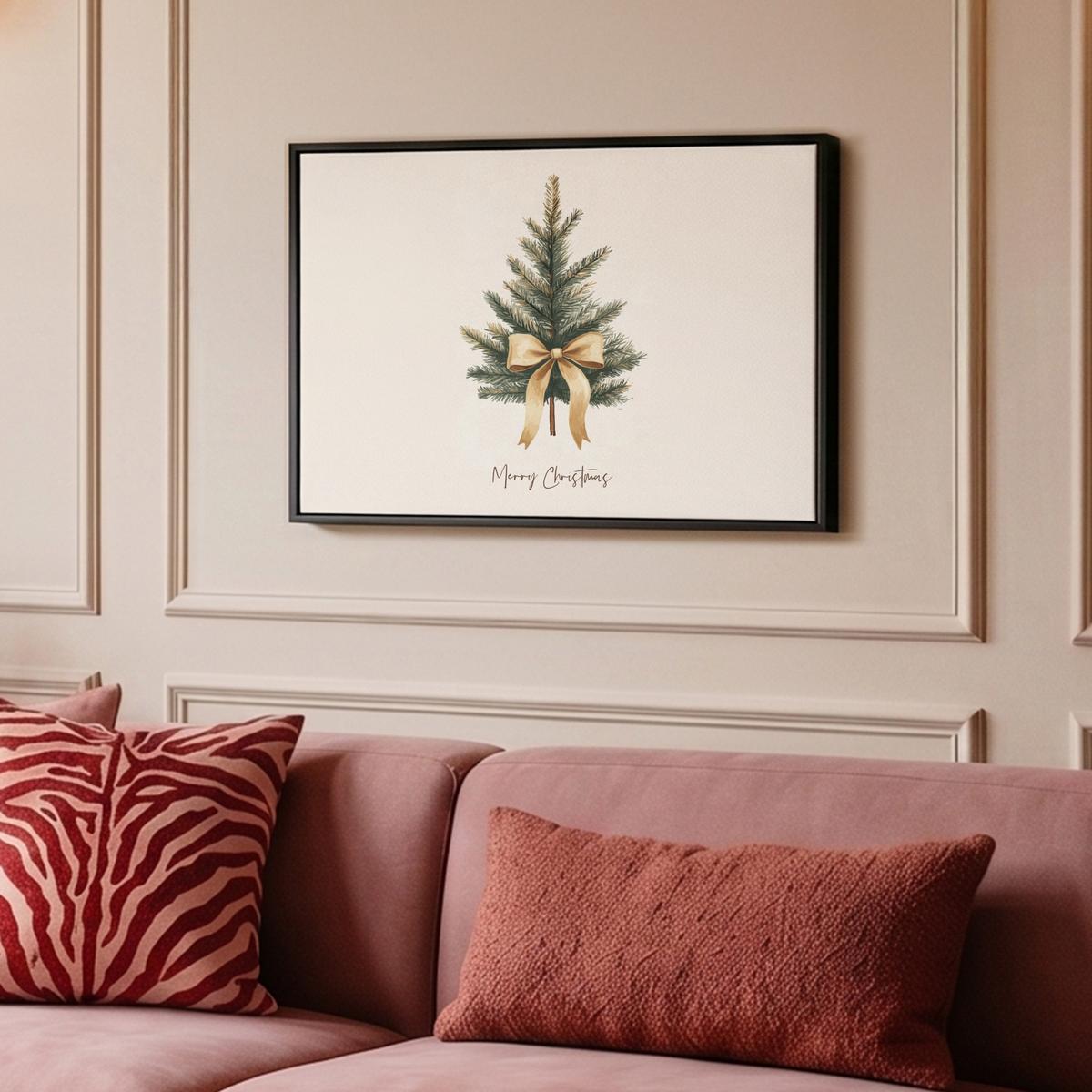 LEINWAND Bilder mit Rahmen - Weihnachtsbaum - Weihnachten - Frohe Weihnachten - Beige - 60x40 - Sandfarben, Textil (60/40cm) - MuchoWow