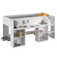 HOCHBETT Bett 90 x 200 cm mit Stauraum und Bastelfläche - Weiß/Kieferfarben, Holzwerkstoff (90/200cm) - Parisot Meuble