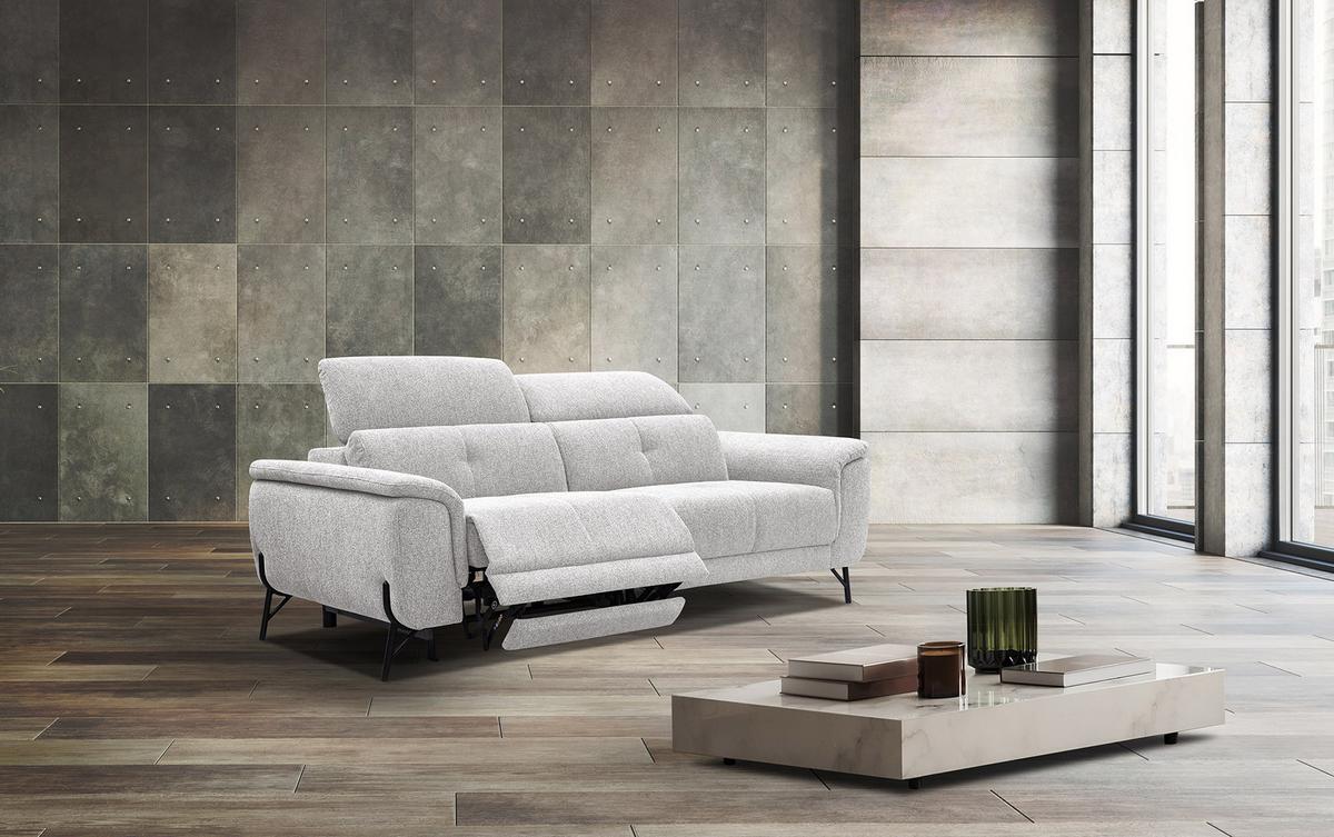 SOFA AVENA 3-Sitzer mit 1 Relaxfunktion, hellgrau - Hellgrau, Holzwerkstoff/Textil (204/80/108cm) - Wozimo