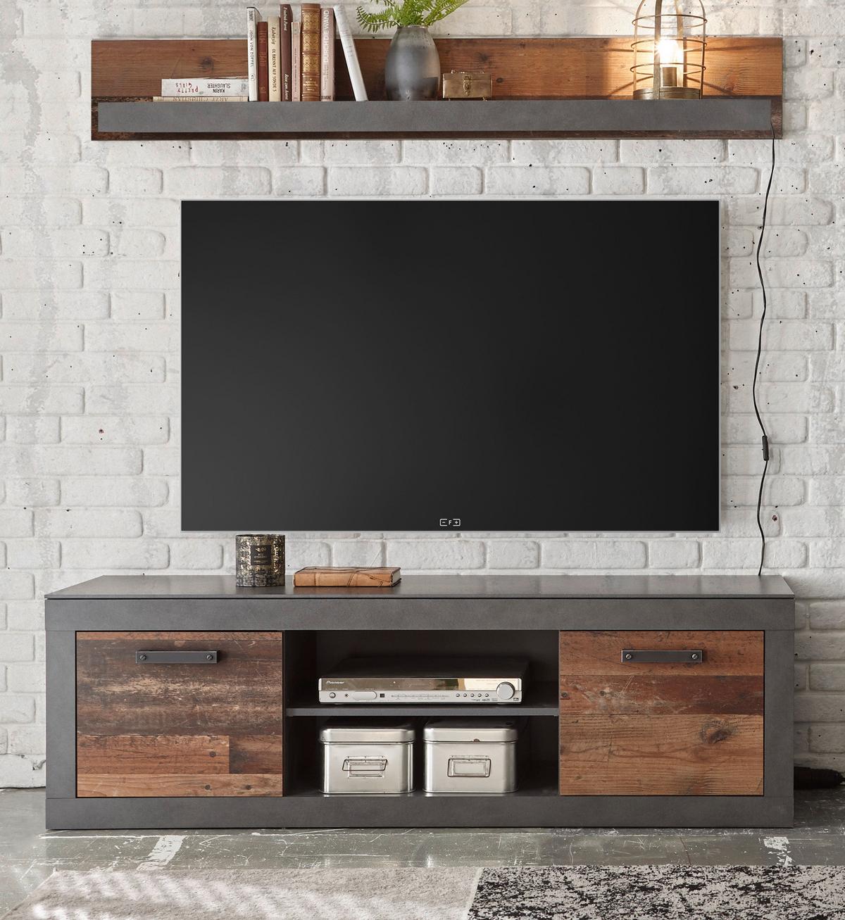 WANDBOARD Old Used Wood Shabby Design mit grau, Wandregal, 153 x 23 cm - Braun/Grau, Holzwerkstoff (153/23/18cm) - Furn.Design