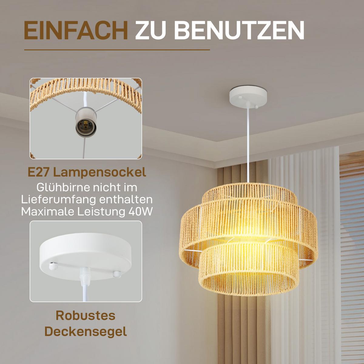 PENDELLEUCHTE Hängelampe mit E27 Fassung, Boho-Stil für Küche Hellbraun - Braun, Metall (40/40/177cm) - HOMCOM