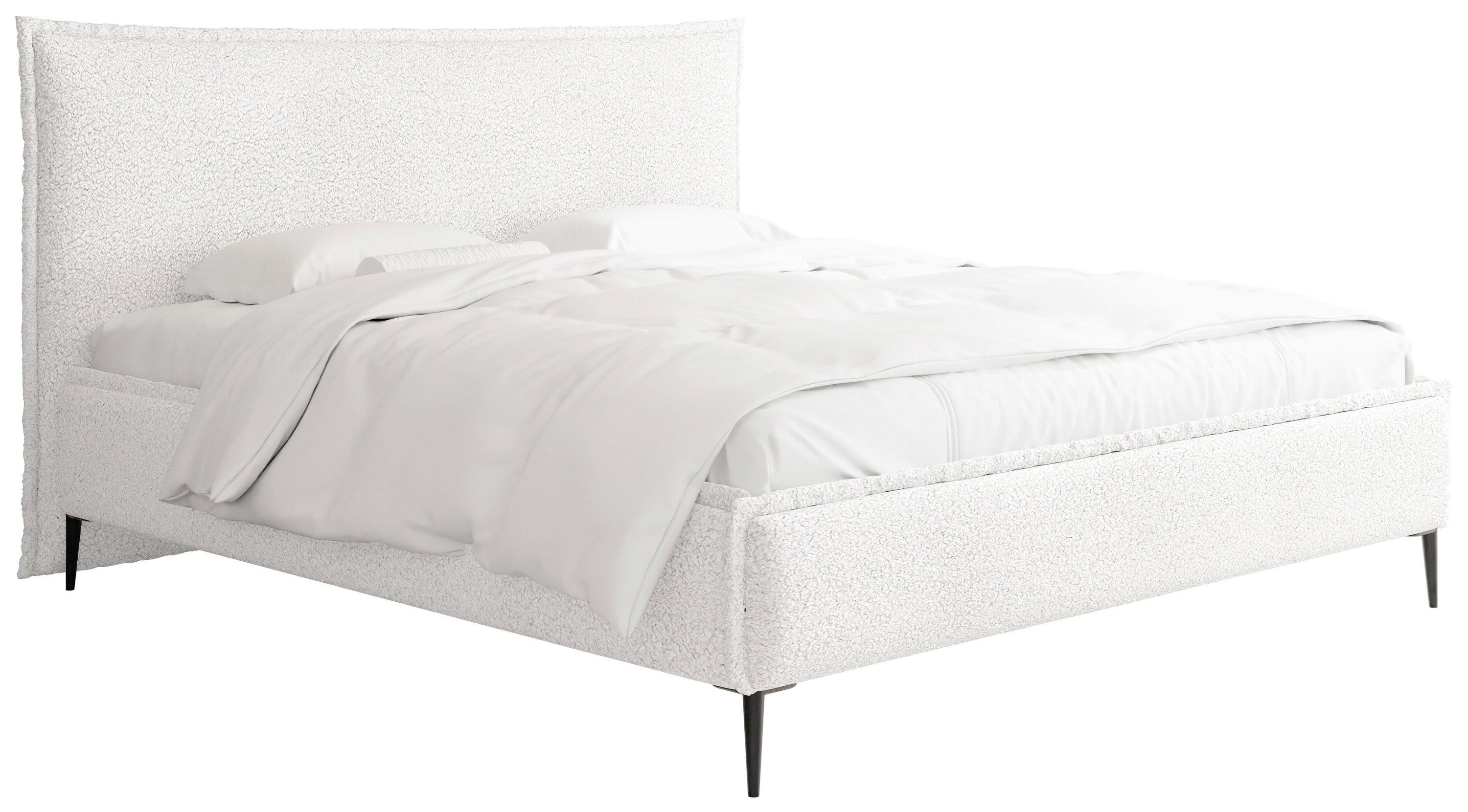 POLSTERBETT Pillow Rise mit Bettkasten, Lattenrost & hohen Metallfüßen in Weiß Bouclé 140x200 cm - Birkefarben/Schwarz, Holz/Textil (140/200cm) - WFL GROUP