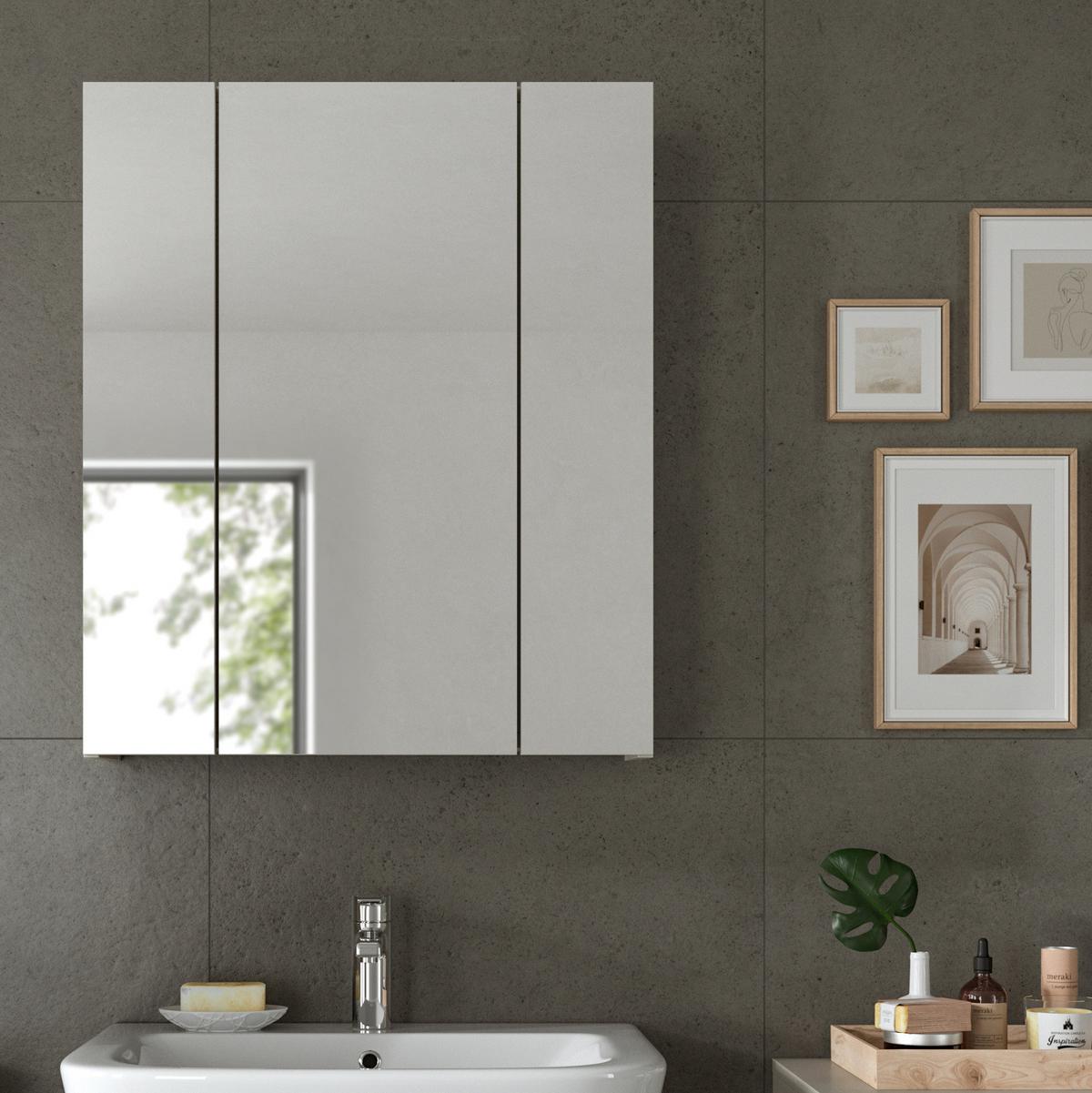 SPIEGELSCHRANK Kaschmir 60 x 70 cm, Badezimmer Schrank 3-türig - Kaschmir, Glas/Holzwerkstoff (60/70/18cm) - Inn.Furn