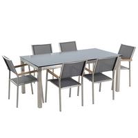 GARTENMÖBEL SET 6-Sitzer Glasplatte schwarz Textilbespannung grau Grosseto - Silberfarben/Schwarz, Glas - Beliani