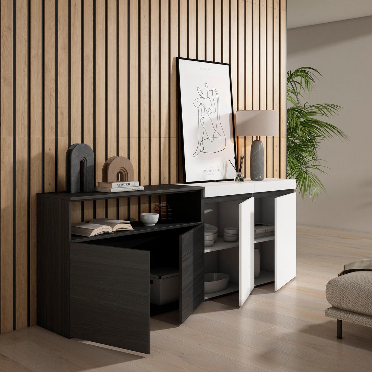 SIDEBOARD weiß und schwarz, 200/35/75cm - Multicolor, Holzwerkstoff (200/75/35cm) - Skraut Home