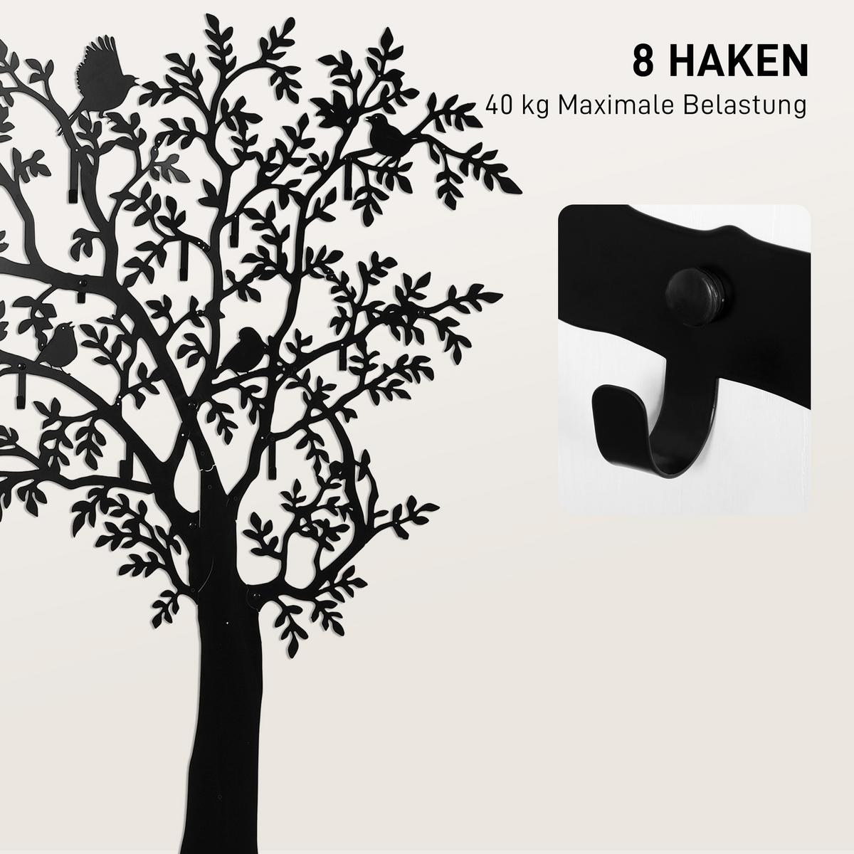 GARDEROBENHAKEN Wandgarderobe in Baum-Form mit 8 Haken Wanddeko Schwarz - Schwarz, Metall (5/175/120cm) - HOMCOM