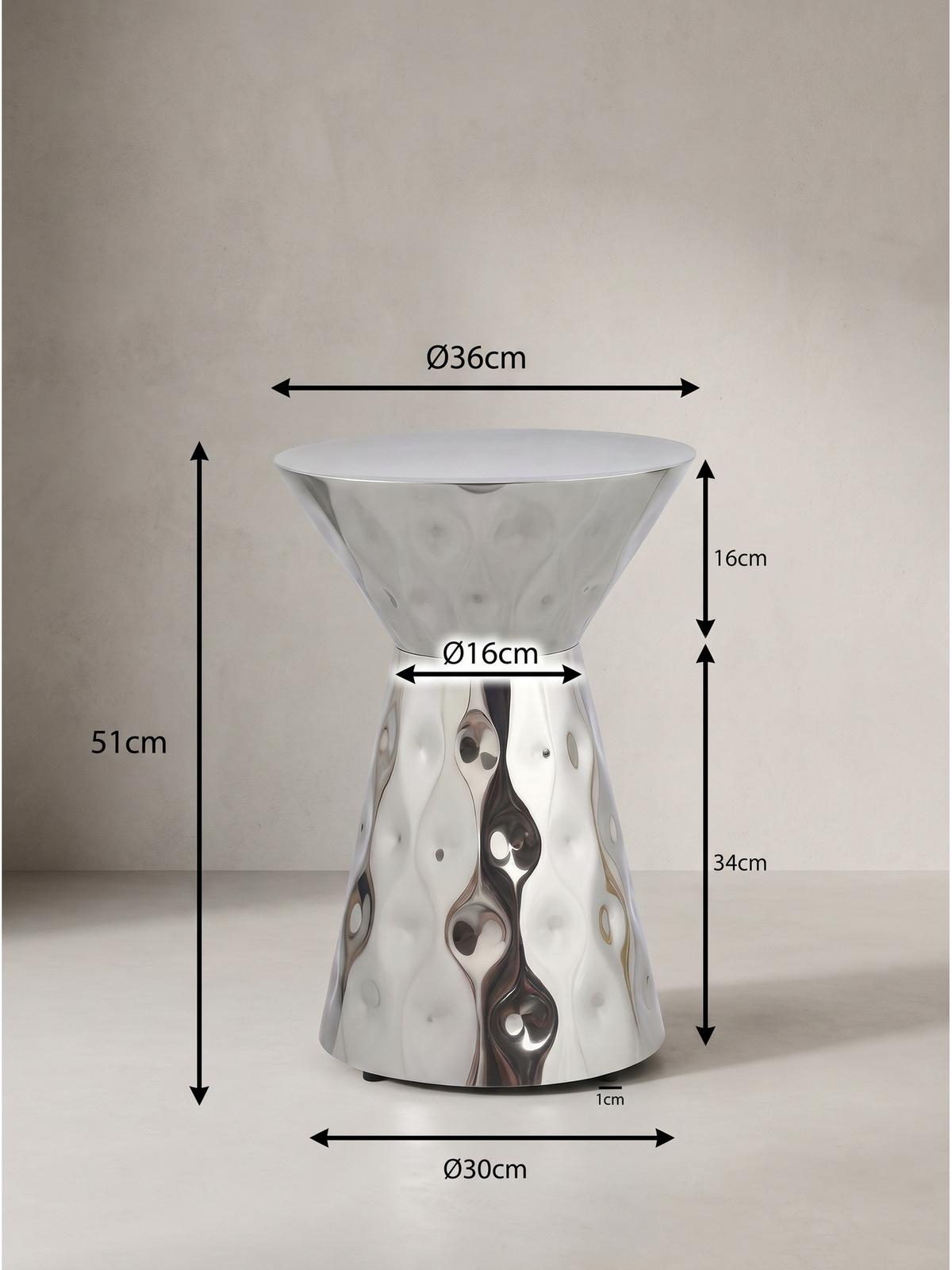 BEISTELLTISCH MAYENNE, Aluminium, handgefertigt, Silber, Ø 36 x 51 cm - Silberfarben, Metall (36/36/51cm) - KADIMA DESIGN