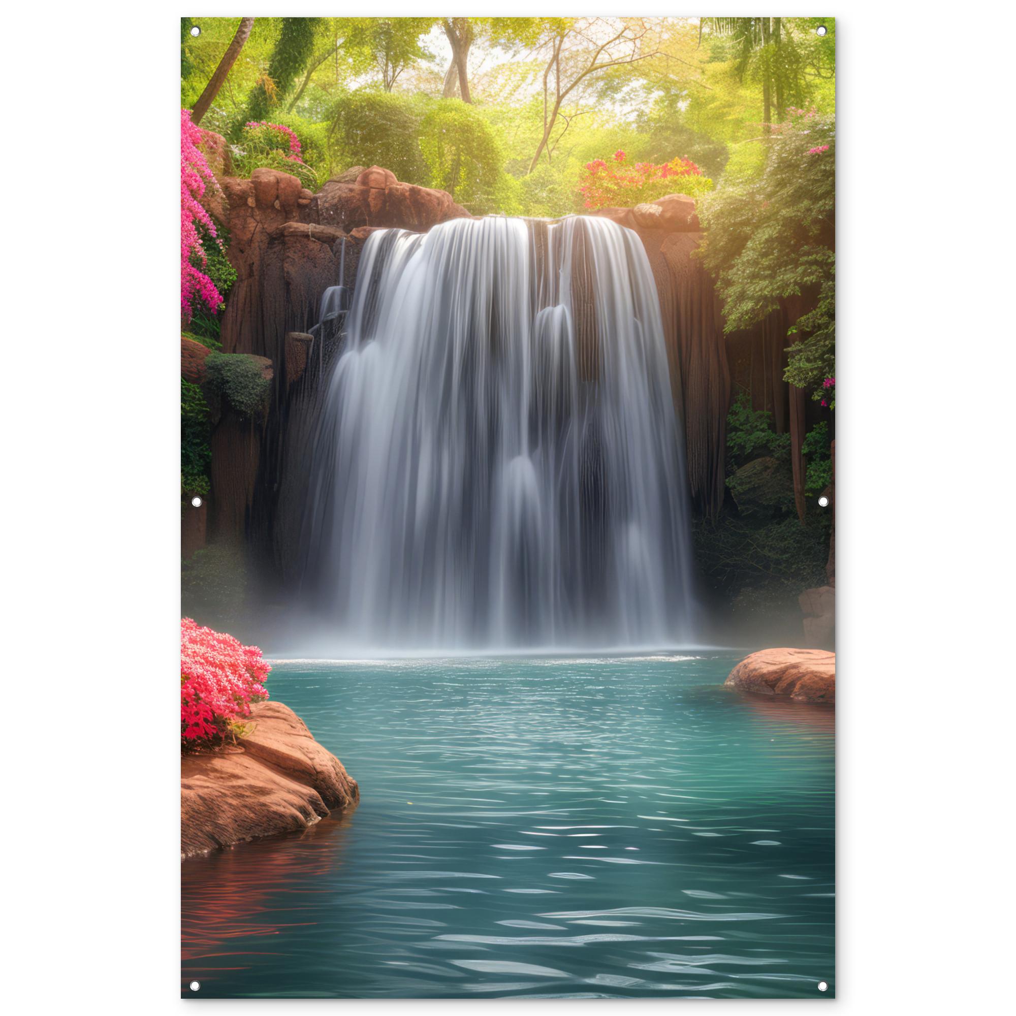 GARTENPOSTER Wasserfall - Natur - Pflanzen - Dschungel - Wasser Bild 120x180 cm - Grün, Kunststoff (120/180/0.2cm) - OnlyWow