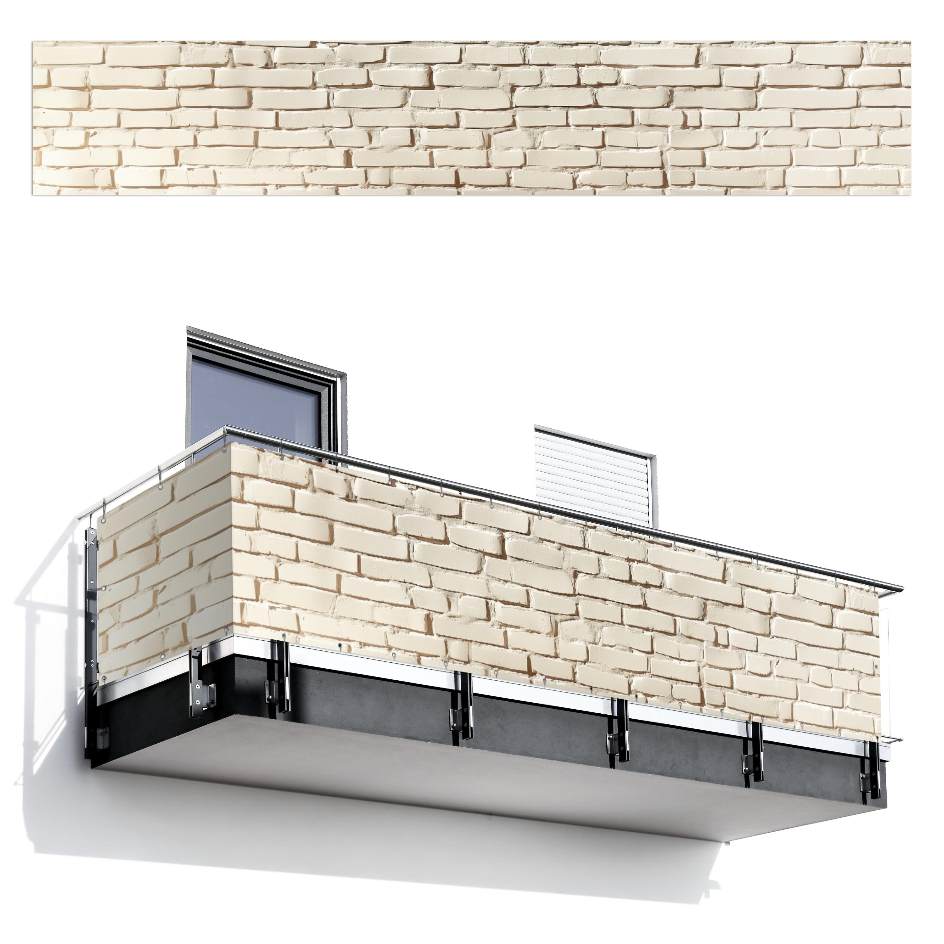 BALKON-SICHTSCHUTZ Ziegel - Wand - Licht - Weiß Groß 500x90 cm - Creme, Kunststoff (500/90cm) - MuchoWow