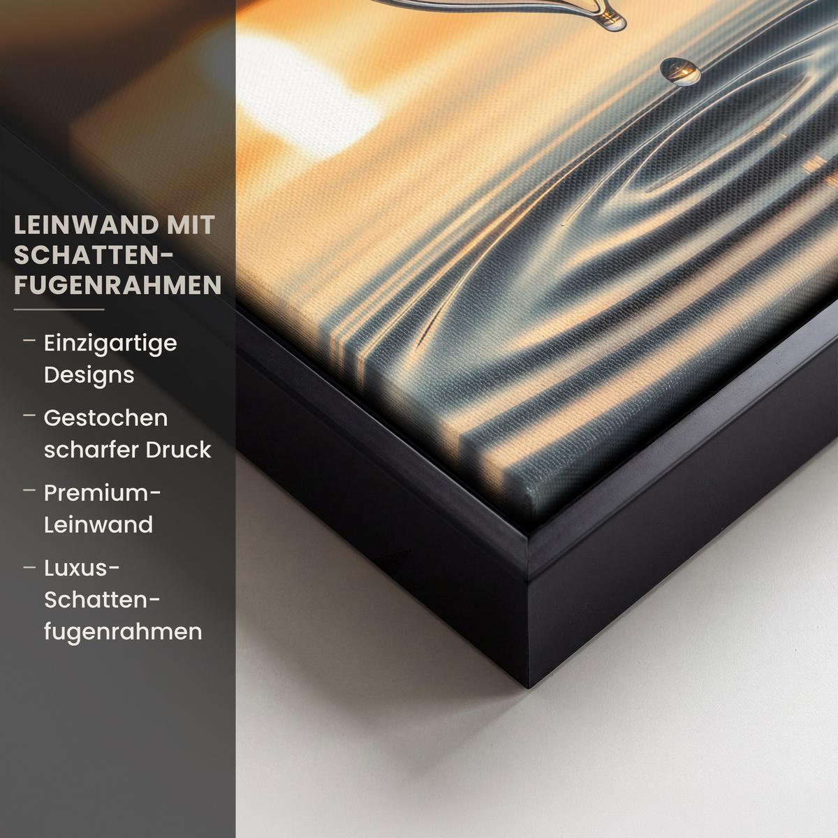 LEINWAND Bilder mit Rahmen - Herz - Wasser - Sonnenuntergang - Natur - Zen - 20x20 - Bernsteinfarben, Textil (20/20cm) - MuchoWow
