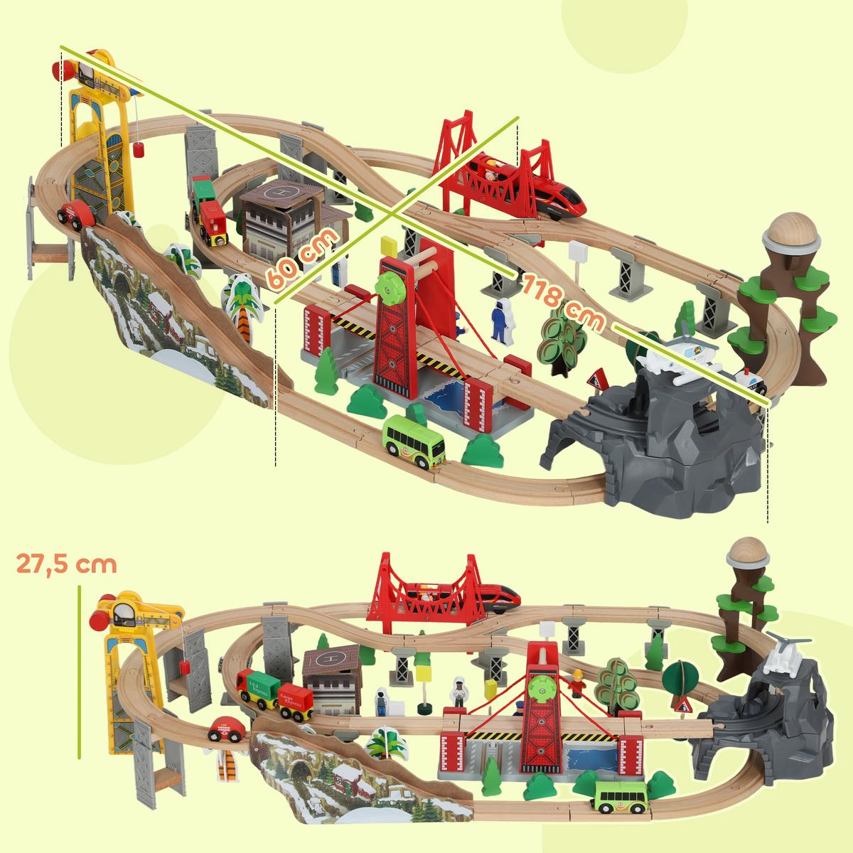 100 Stücke Holzeisenbahn-Set Buchenholz Kunststoff Naturholz - Multicolor, Holz (60/27.5/118cm) - AIYAPLAY