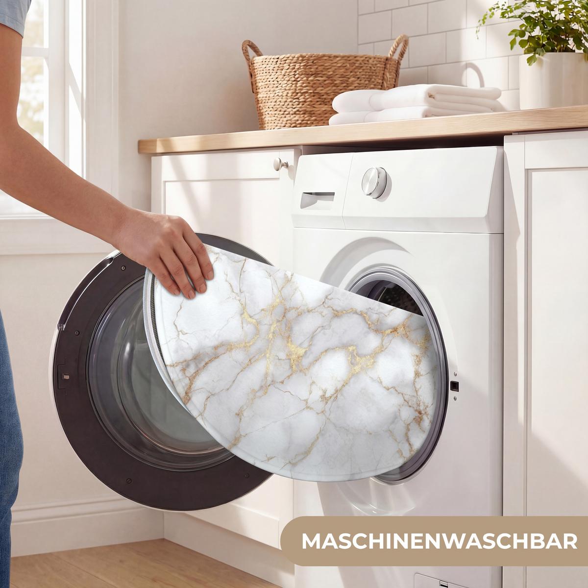 WC-VORLEGER Weiß - Gold - Marmor - Grau Toilettenteppich 70x70 cm - Weiß, Textil (70/1cm) - OnlyWow